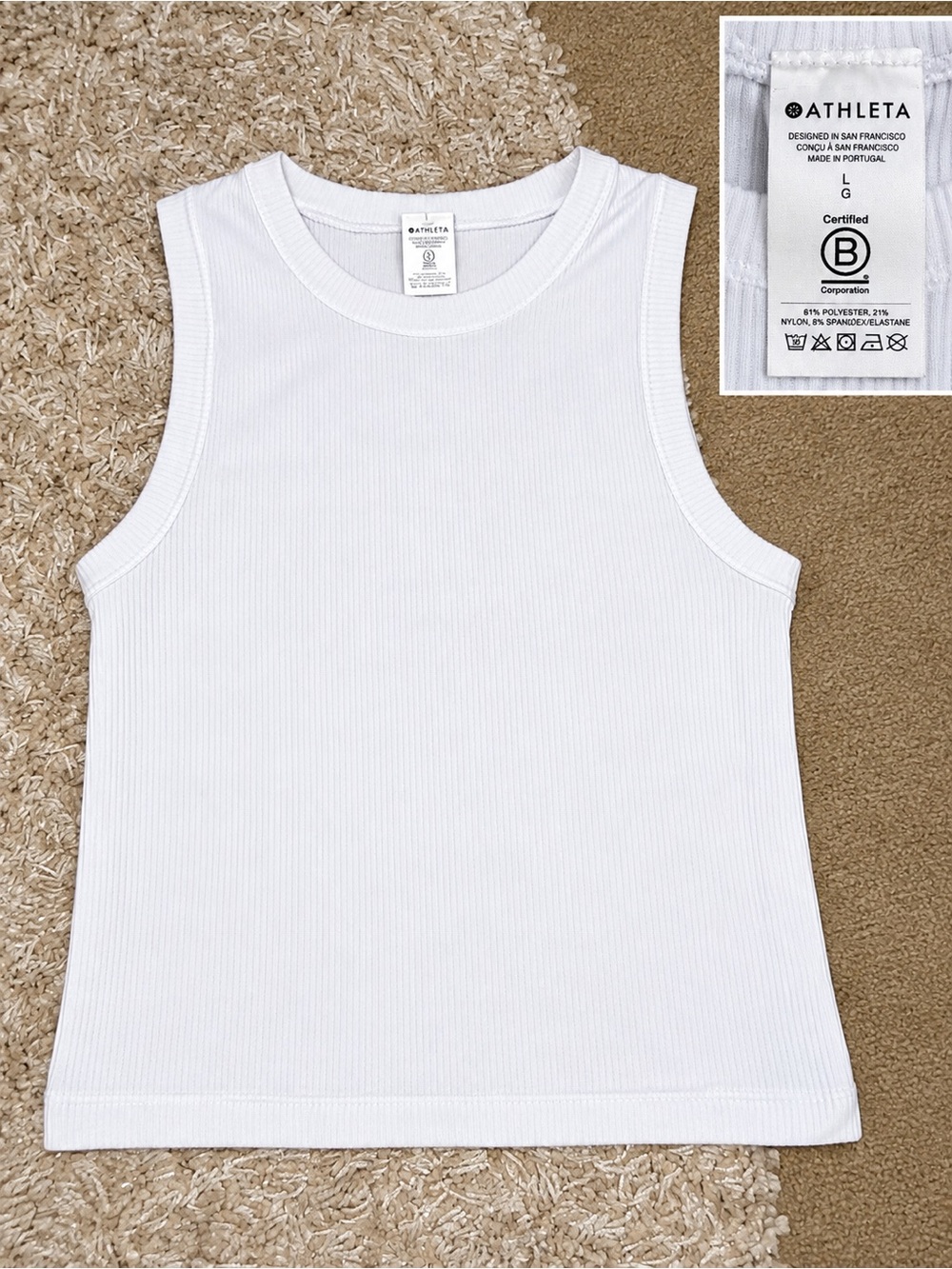 Athleta White Ribbed Tank Top